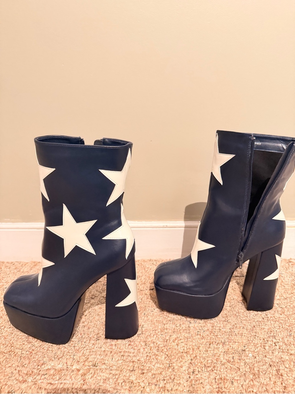 Wish Navy Platform Ankle Boots with White Star Appliqués